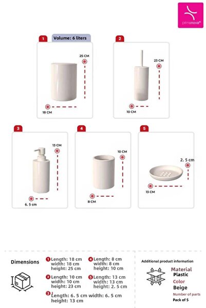 Prima Nova Primanova Flores 5-Piece Bathroom Set - Beige