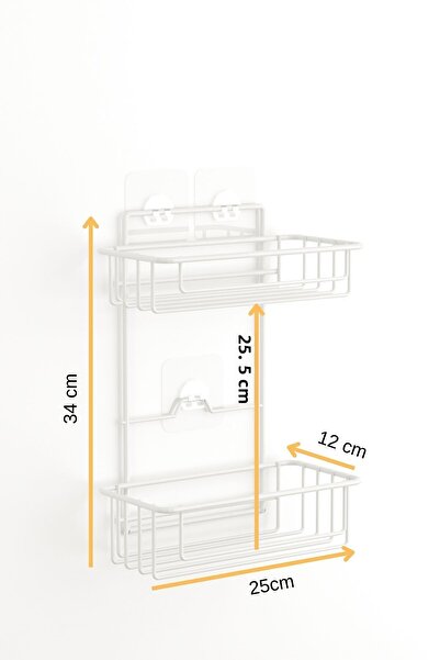 Tekno-tel TEKNOTEL منظم الحمام حامل الشامبو 2 طبقة لاصقة رف دش الحمام الأبيض ST256