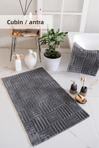 İyi Geceler İstanbul Hcw Line Beige 100% Cotton Cubin 2 Piece Bath Mat Set 40*60+60*100 cm
