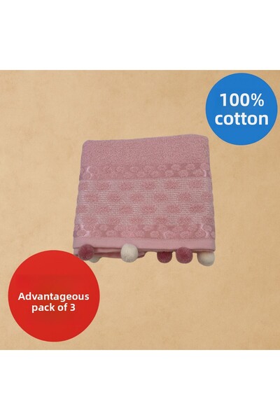 Lobya Πετσέτα χεριών και προσώπου Olka 3 τεμαχίων με ροζ πομπόμ (50x85)