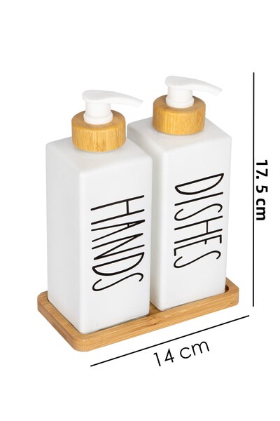 mafa home 2-Piece Square Glass Soap Dispenser with Bamboo Base and Bamboo Pump, Detergent Dispenser 350 ml