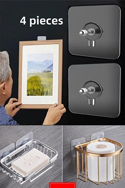 tafce 4 τεμάχια χωρίς διάτρηση τοίχου Ισχυρή κόλλα χωρίς σημάδια Διαφανής βίδα αδιάβροχη κρεμάστρα ζωγραφικής