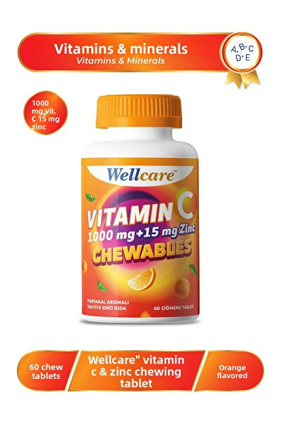 Wellcare Vitamin C 1000 Mg + 15 Mg Zinc Chewable Tablet 60 Tablets