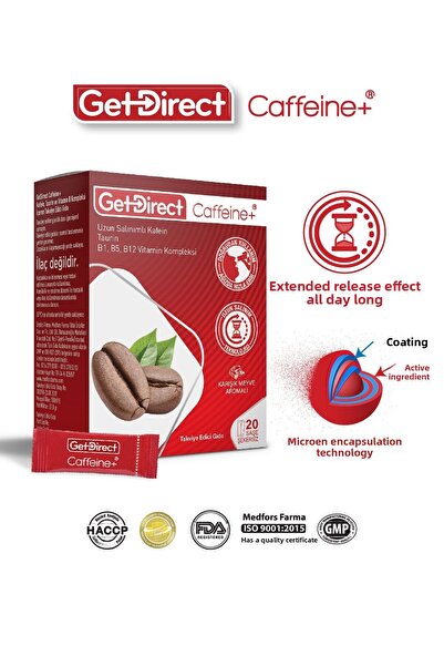 GetDirect 20 Sachets Caffeine+ Caffeine, Taurin and Vitamin B Complex - All-Day Energy, Water-Free Use