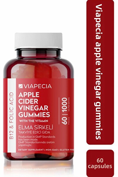 Viapecia Apple Cider Vinegar B12 & Folic Acid Gummy 60 Pieces Gummies B12 and Folic Acid