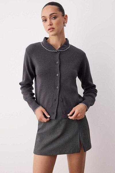 Trendyol Collection Guler pentru bebeluși din lână antracit Tricotaj moale texturat Cardigan TWOAW26HI00062