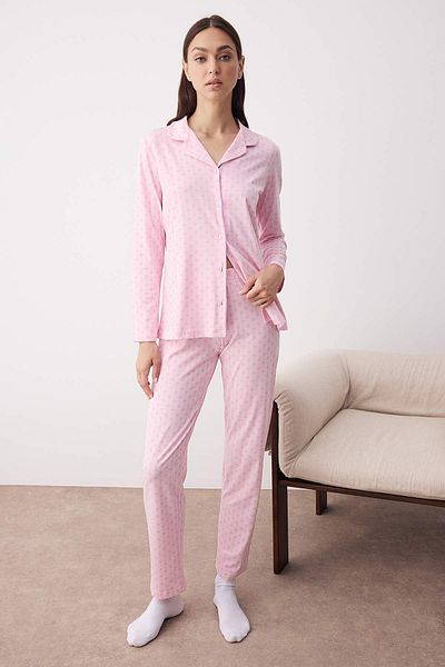 Trendyol Collection Pink Cotton Lycra Soft Tuuse Ribbon/Bow Pattern Knitted Pajamas Set Thmaw26Pt00073
