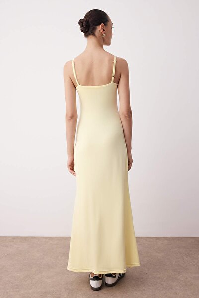 Trendyol Collection Yellow Strap Pool Collar Bodycone/Fitted Straight Maxi Knitted Dress Twoss25El00901