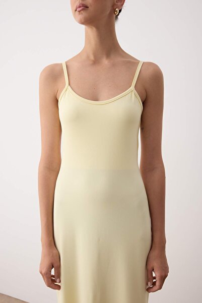 Trendyol Collection Yellow Strap Pool Collar Bodycone/Fitted Straight Maxi Knitted Dress Twoss25El00901