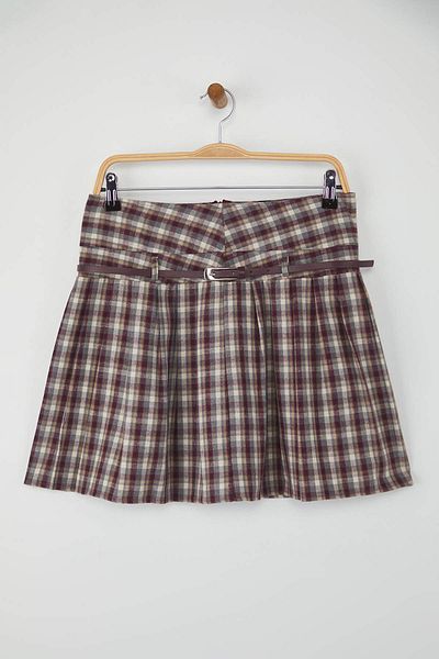 Trendyol Collection Burgundy Belted Mini Plaid/Square Skirt Twoaw26Et00056