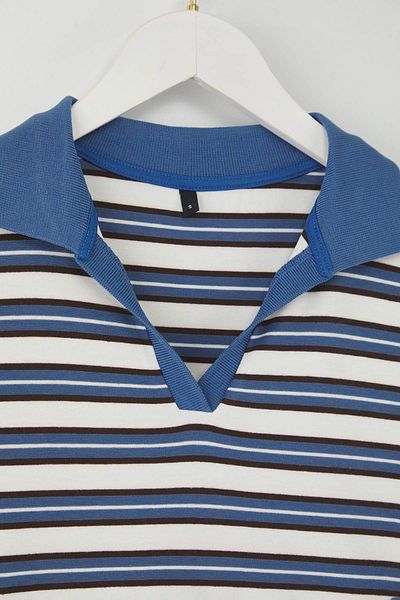 Trendyol Collection Blue Striped Polo Neck Fitted/Slim Fit Knitted Blouse Twoaw26Bz00034