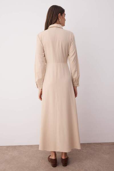 Trendyol Modest Beige Scarf Belted Dress Tctaw26Eb00018