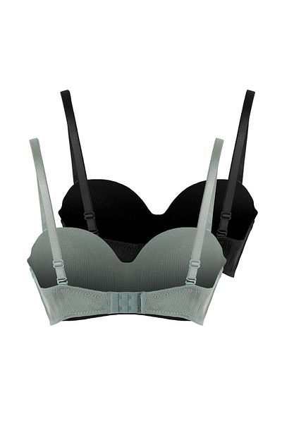 Trendyol Collection Black-Green 2-Pack Ribbed Underwire Covered Strap Strapless Knitted Bra Thmaw26Su00006