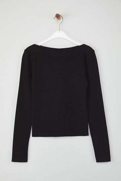 Trendyol Collection Wardrobe Essentials Black Premium Yarn/Special Yarn Boat Neck Knitwear Sweater |   Twoaw26Kz001000