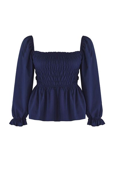 Trendyol Curve Bluză de mărime mare, cu guler pătrat, cu mâneci gipese, albastru bleumarin TBBSS23AF00035