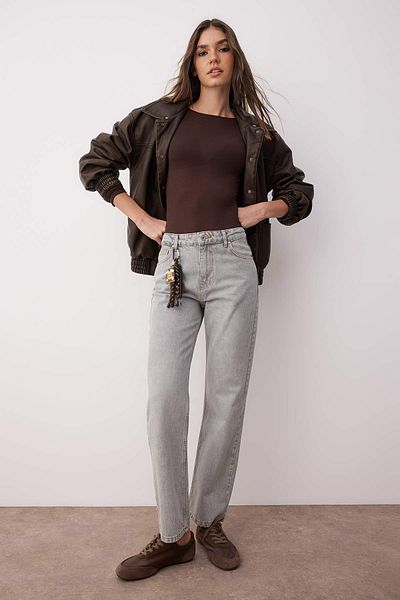 Trendyol Collection Gray High Waist Pipe Leg Straight Jeans Twoaw26Je00060
