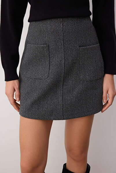 Trendyol Collection Fusta mini tricotată antracit cu tăietură clopot TWOAW26ET00035