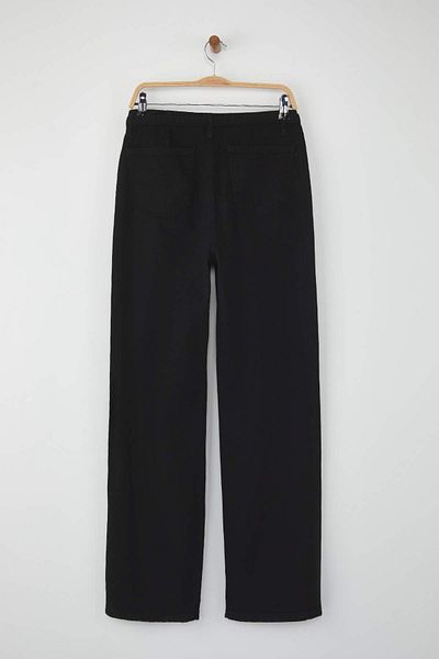 Trendyol Collection Black High Waist Bird Eye Accessory Detail Belted Wide Leg Palazzo Jeans Twoaw26Je00098