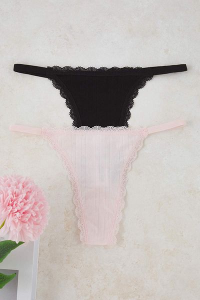 Trendyol Collection Μαύρο-ροζ 2 τεμάχια χωρίς ραφή/χωρίς ραφή δαντέλα με λεπτομέρεια στρινγκ εσώρουχο THMAW26KU00002