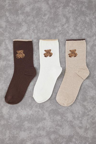 Trendyol Collection Brown-Beige 3 Pack Teddy Bear Jacquard Knitted Socks Thmaw26Co00002