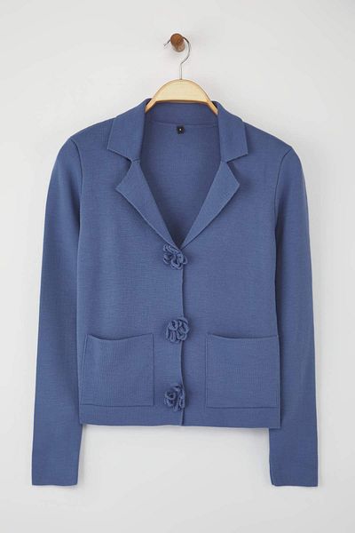 Trendyol Collection Indigo Handmade Rose Button Detailed Knitwear Cardigan Twoaw26Hi00103