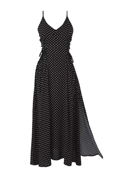 Trendyol Collection Black-Multicolor Plain Shift Maxi Woven Dress with Tie Detail 100% Viscose