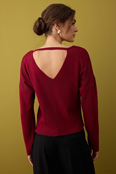Trendyol Collection Burgundy Corset Stitching Detailed Knitwear Sweater Twoaw26Kz00069