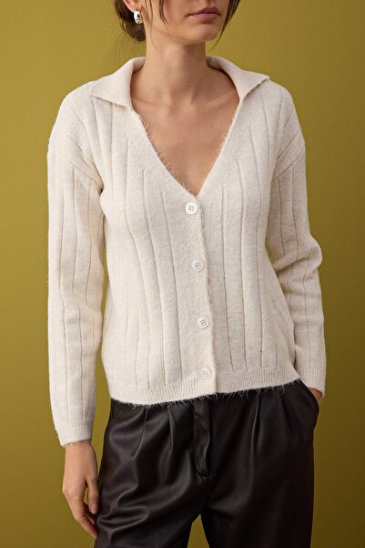 Trendyol Collection Ecru Wool Basic Polo Neck Knitwear Cardigan | Twoaw26Hi00084 