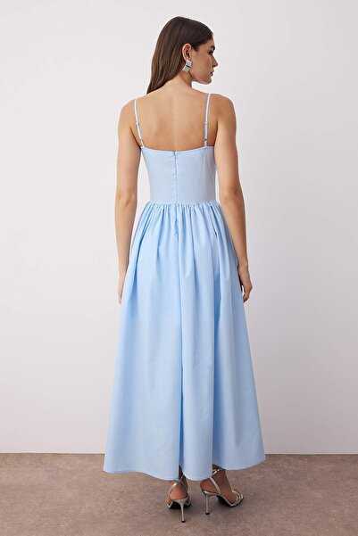 Trendyol Collection Světle modré popelínové tkané midi šaty A-Line TPRSS24EL00294