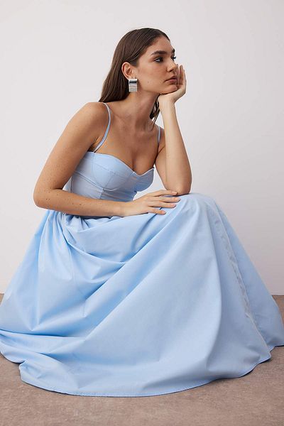 Trendyol Collection Rochie midi din poplin albastru deschis TPRSS24EL00294