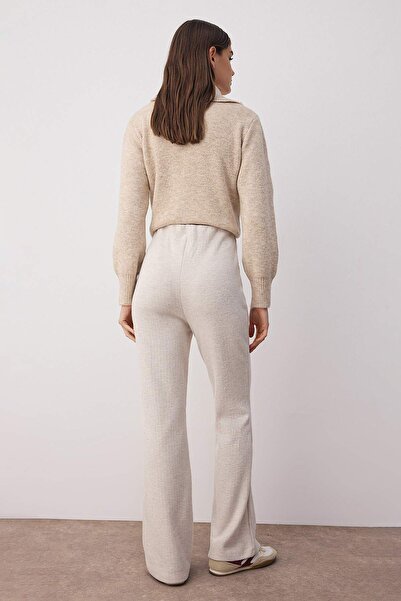 Trendyol Collection Beige Brushed Pointel High Waist Stretch Knitted Trousers Twoaw26Pl00026