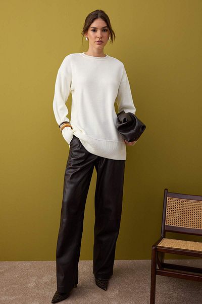 Trendyol Modest Ecru Ribbed Knitwear Sweater Tctaw26Ak00003