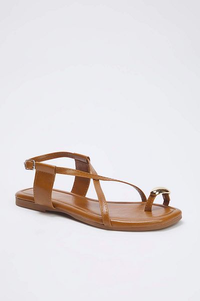 TRENDYOL SHOES Γυναικεία σανδάλια Caramel Brown με λεπτομέρεια αξεσουάρ TAKSS25SD00067