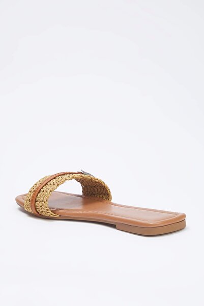TRENDYOL SHOES Camel Belt Detailed Straw Women's Slippers Takss25Te00068