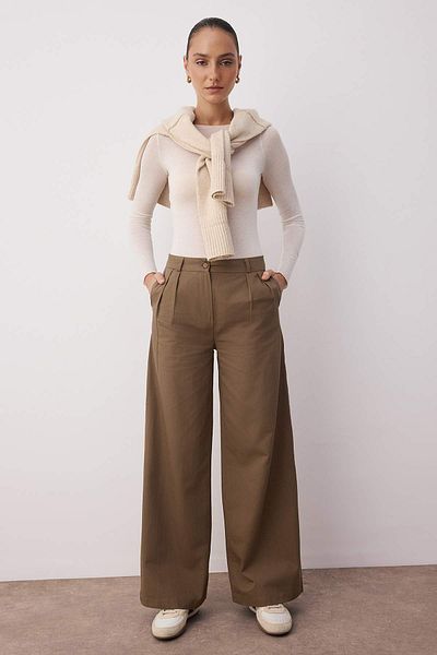 Trendyol Collection Brown Thin Drape Soft Touch 100% Cotton Wide Leg/Wide Leg Pants Twoaw26Pl00010