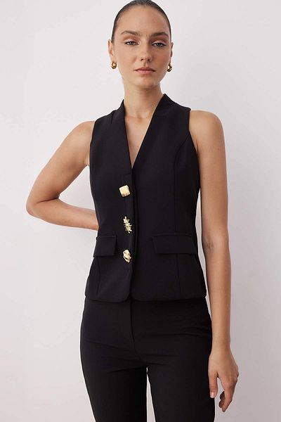 Trendyol Collection Black Fitted Button Detailed Vest Twoaw26Ye00020
