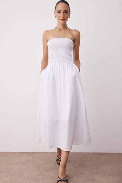 Trendyol Collection White Plain Maxi Woven Dress Twoss25El00907
