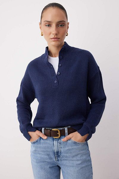 Trendyol Collection Wardrobe Essentials Navy Blue Soft Textured Wide Fit Sweater |   Twoaw26Kz000740