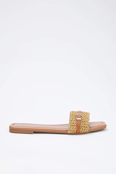 TRENDYOL SHOES Camel Belt Detailed Straw Women's Slippers Takss25Te00068