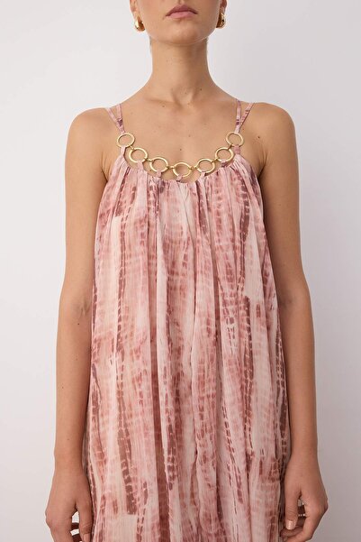 Trendyol Collection Pink Abstract Accessory Detailed Midi Woven Dress Twoss25El00908