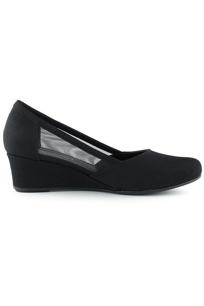 Erkan Saçmacı Evelyn Black Crepe Mesh Wedge Heeled Shoes