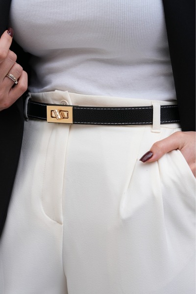 Descoin Nastavitelný dámský pásek se zámkem se zlatou přezkou Pásek na šaty Pásek na kabát