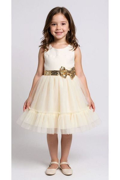 İ&K ŞIMARIK KİDS I&K Shimarik Ki̇ds Girls' Evening Dress with Pul Palette Detail on the Front