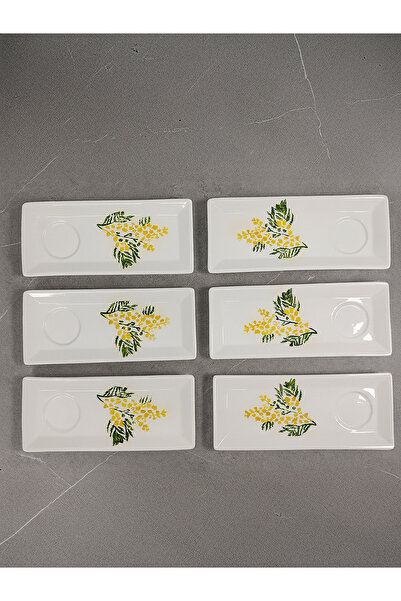 Piatti Naturali Set of 6 Mimosa Pattern Ceramic Treat Plates with Tea Plates - Treat Set - Handmade