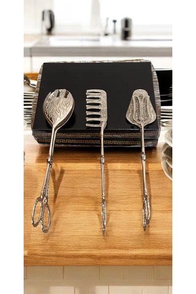 LeesHome Silver Serving Salad Cake Pasta 3-Piece Tongs Set K-02