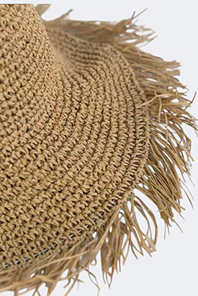 BAHELS Imported Camel Fringed Vip Knitted Bucket Straw Hat