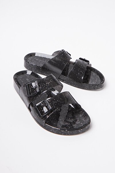 Mubiano Summer Kadın Jelly Şeffaf Siyah Sim Düz Terlik-MSTB165-SSS
