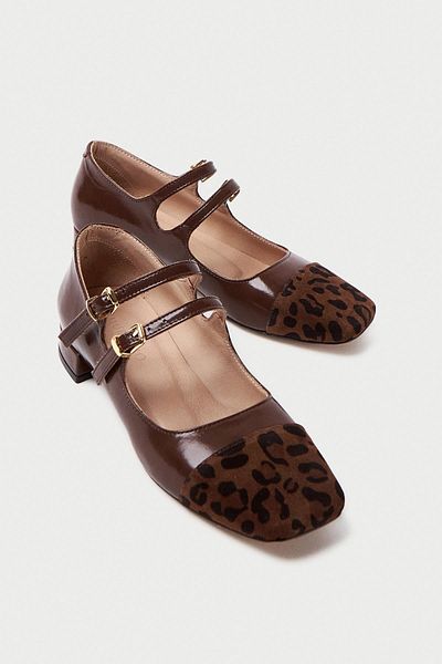 Mubiano Collection Mubiano Genuine Leather Collection Women's Flat Patent Leather Ballerinas Brown/Leopard - Mcsr1008 - Khlpr