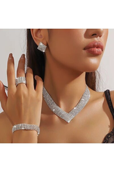 BEREN KILIÇ مجموعة مجوهرات من حجر الكريستال من Areti، مجموعة هدايا مكونة من قلادة وأقراط، مجموعة مجوهرات الزفاف ووعد الخطوبة والزفاف