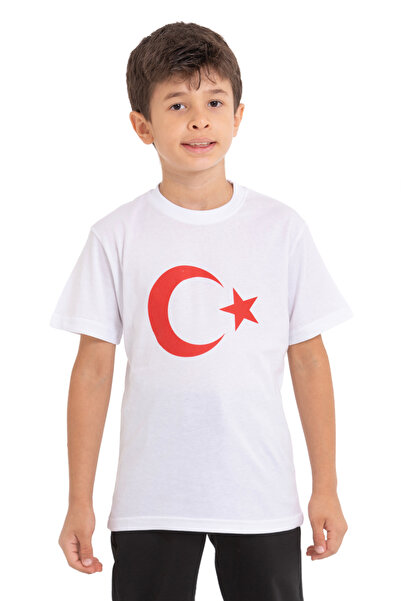 redbug kids Παιδικό μπλουζάκι Unisex λευκό με τυπωμένη τουρκική σημαία με λαιμόκοψη από βαμβάκι